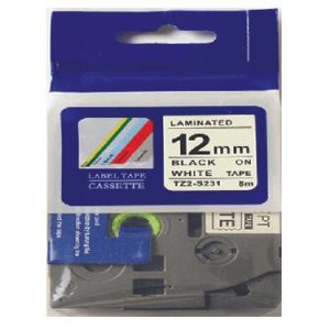 TZE 231 12mm x 8m Black on White Tape