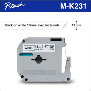 BROTHER M-K231 MK231 TAPE 12MM BLACK ON WHITE